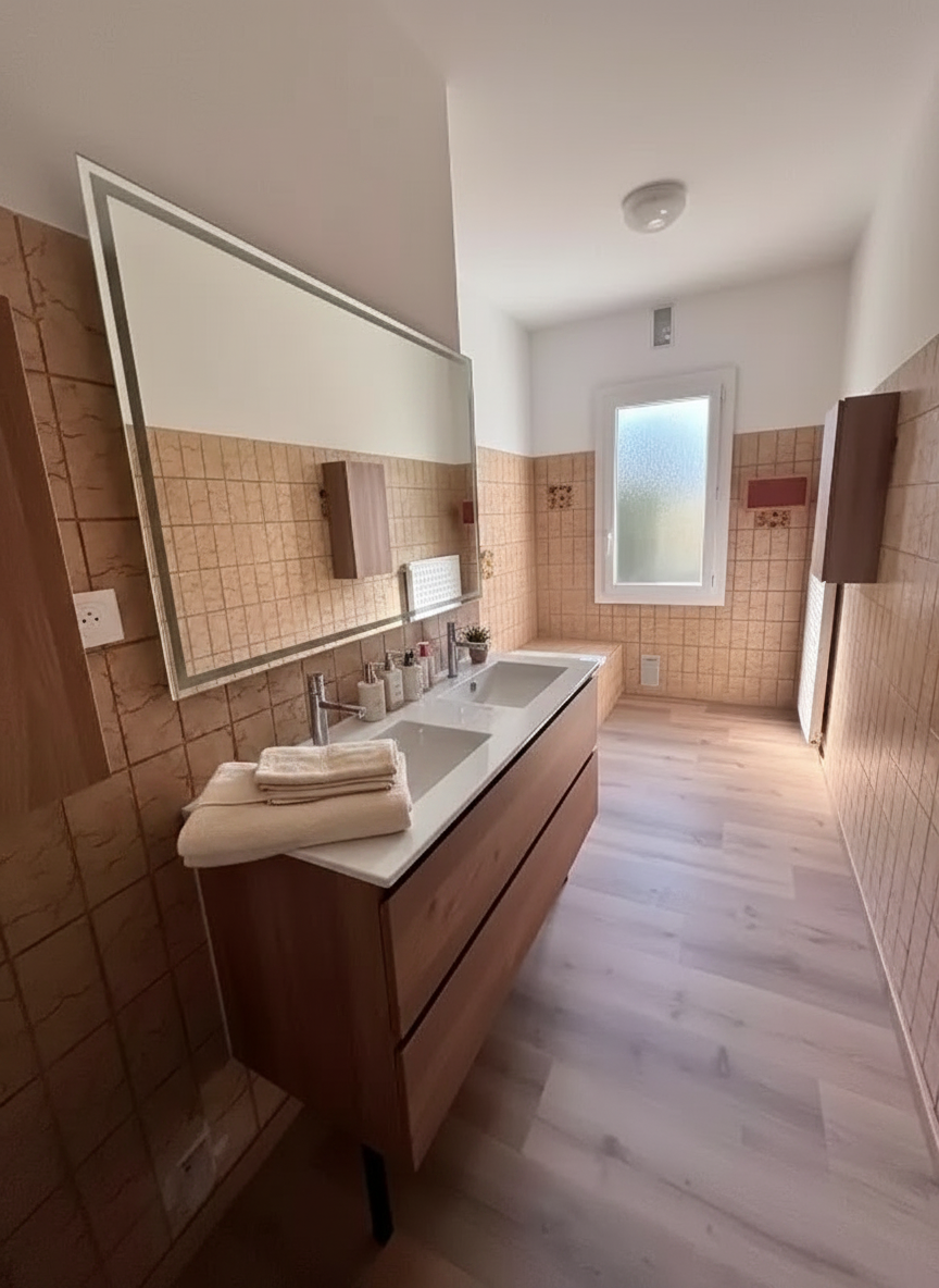 Photo d'annonce immobilière — salle de bain après amélioration par l'IA TineezImmo